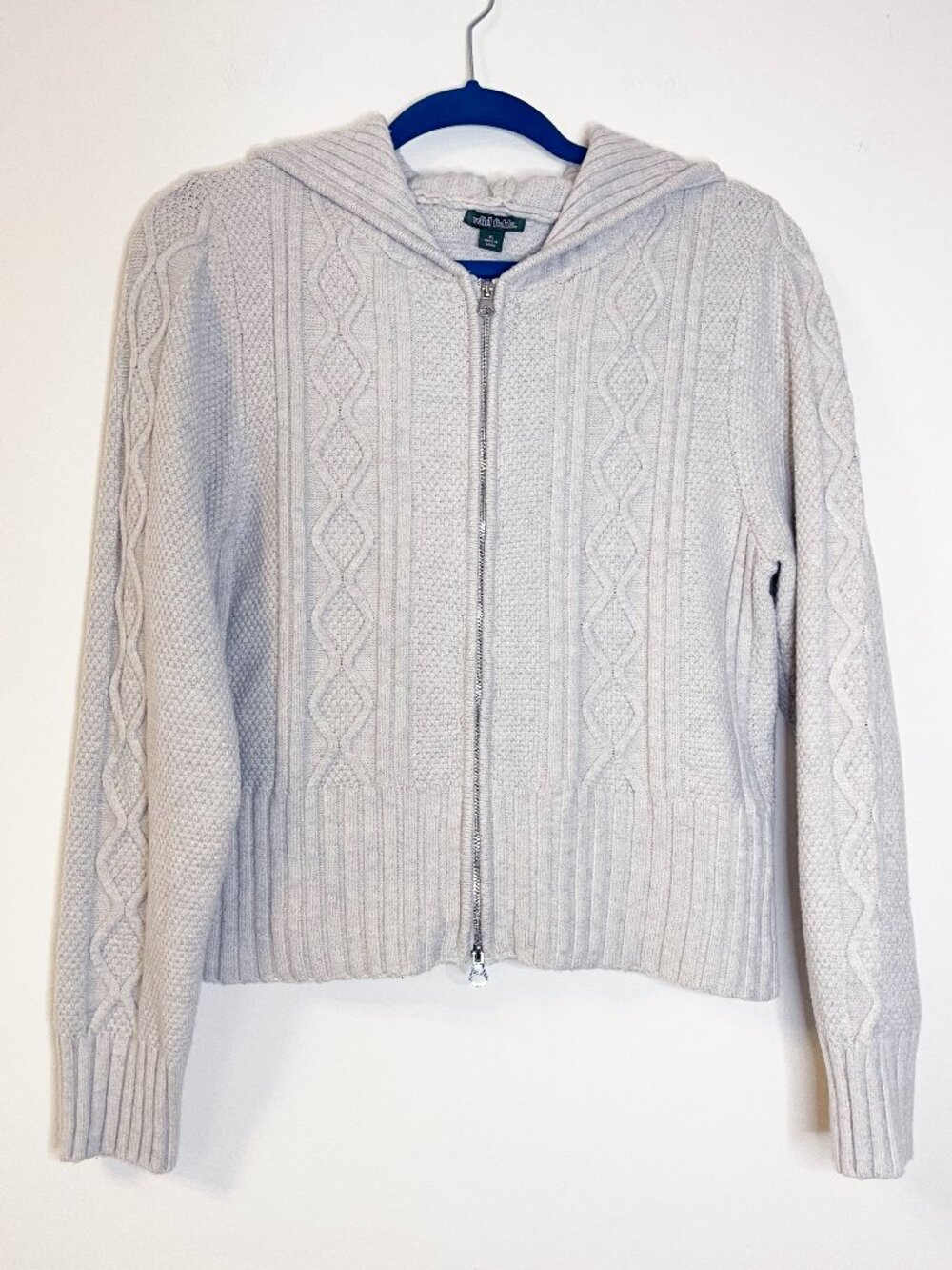 Wild Fable Cable Knit Zip Up Hoodie Sweater XL Gray Cropped Cozy Cottagecore